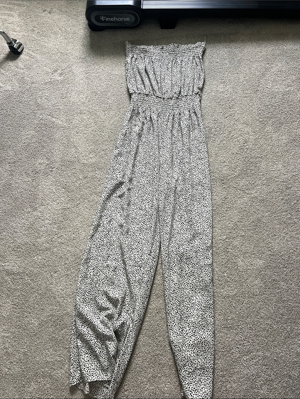 Strapless Elastic-Waist Polka Dot Jumpsuit - White/Black